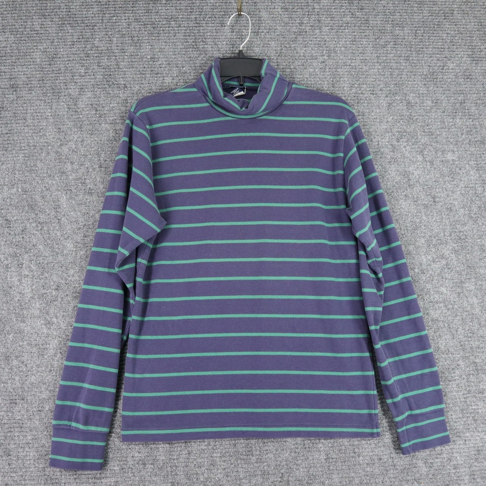 Vintage 90s Lands End Mock Neck T‎ Shirt M Cotton Purple Green Striped USA Made - Picture 3 of 8